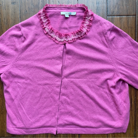 ANTHROPOLOGIE Boden Cashmere Sequin Beaded Neck Cardigan Sweater - Picture 2 of 5